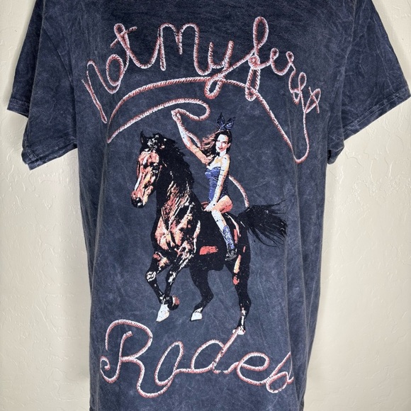 PLAYBOY Bunny Cowgirl Acid Wash Graphic Western Tee T-shirt Y2k Nwt - Picture 3 of 12